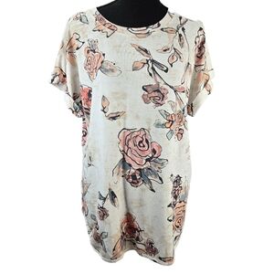 CUPIO ShortSleeve Floral Tunic Blouse Earth tone colors size Large